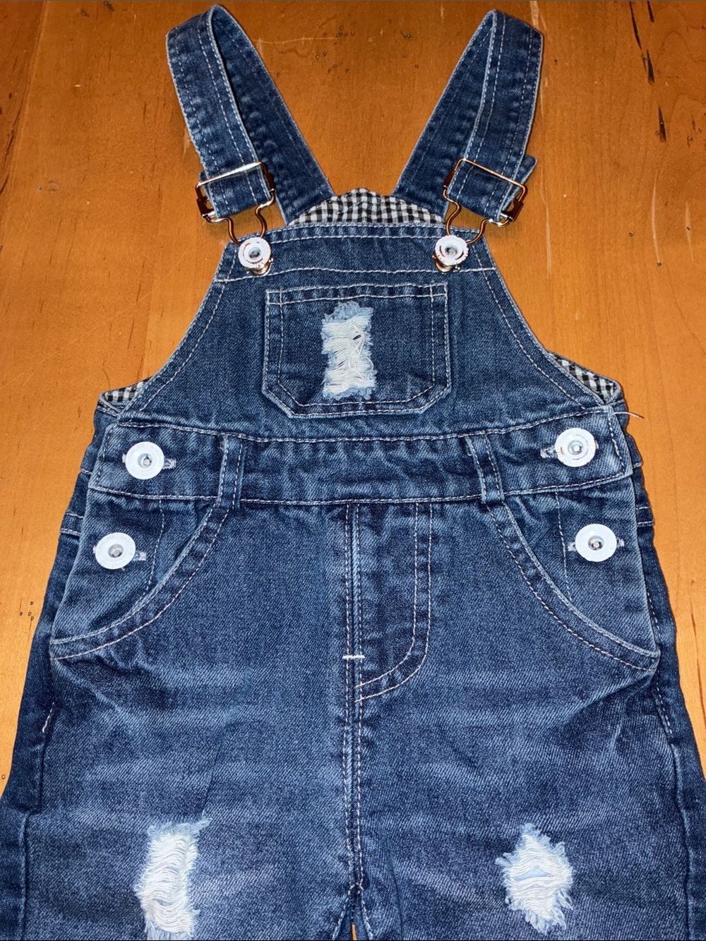 KIDSCOOL SPACE EUC Distressed Denim Overalls in Dark Blue W/Belt Loops Sz 6-12mo - Picture 2 of 9